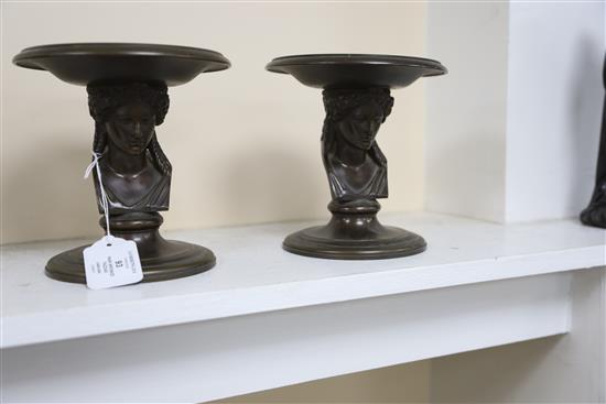 A pair of 19th century French F. Barbedienne bronze tazzae, W.6.25in. H.6.5in.